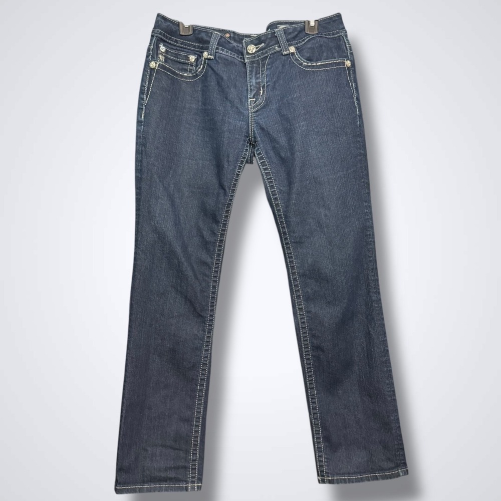 MissMe Jeans Womens 32 Cropped Skinny Dark Wash Blue Denim Y2K Western Cow Girl